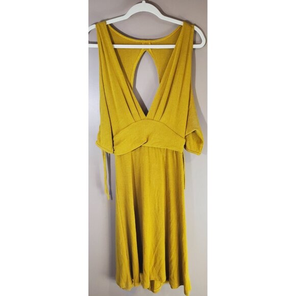 Muzzangbee Mustard Yellow Rayon Blend Backless Dress, Size L Slinky Preppy - Picture 1 of 11